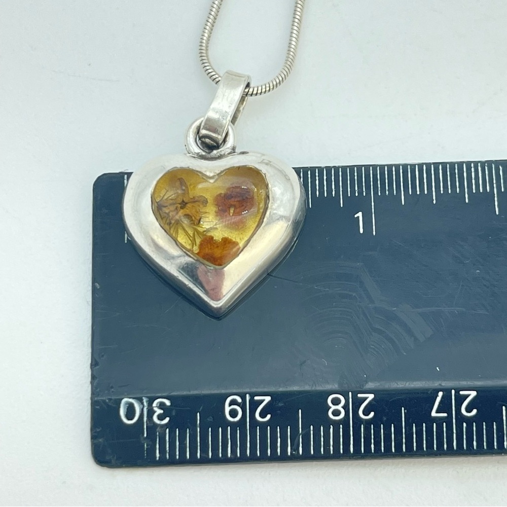 Silver ‘Forget Me Not’ Flower Heart Charm Pendant Necklace, Sterling Snake Chain - Picture 13 of 14